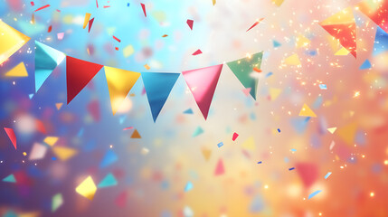 Pastel Party Bunting with Confetti – Soft Festive Celebration Background