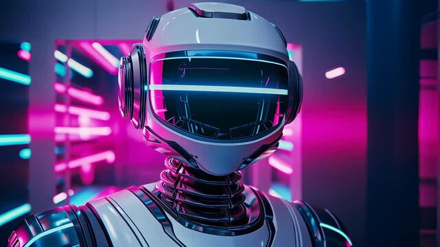 Futuristic robot with neon lights in a vibrant setting