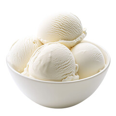 Two Scoops of Creamy Vanilla Ice Cream in White Bowl - Frozen Dessert on Transparent Background