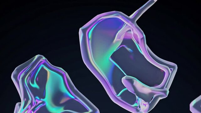 Translucent Abstract Sculpture with Colorful Accents Against a Dark Background, Highlighting Fluid Shapes and Light Reflection