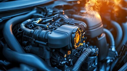 Fototapeta premium A vibrating car engine with a loosened engine mount during startup