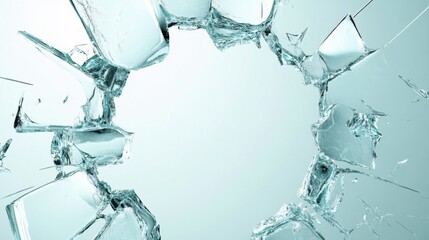 A fragmented glass surface with sharp shards revealing an empty background