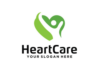 logo of people with love, family, child care with green heart concept and people inside