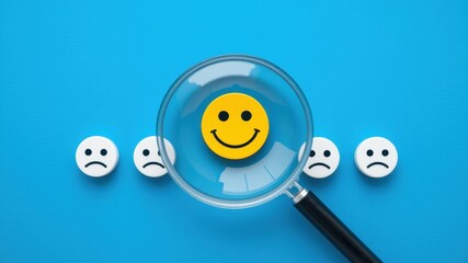 Optimism and Happiness Through Magnifying Glass on Colorful Background