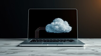 Modern Laptop Displaying Cloud Technology Concept on Work Desk