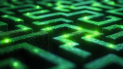 Intricate green maze, glowing pathways