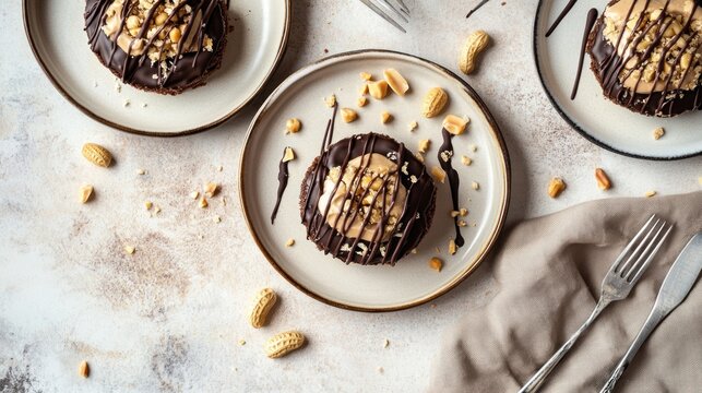 Decadent chocolate peanut butter desserts with crunchy peanut toppings