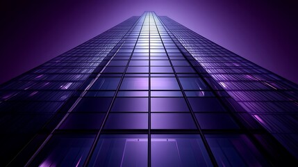 Fototapeta premium Low angle view of a skyscraper at night.
