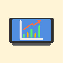 Tablet PC displaying business growth graph with digital report and technology icons