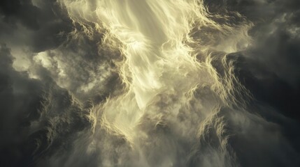 Majestic Cloudscape with Dramatic Sunlight Breaking Through Fluffy White Clouds Creating Ethereal Atmosphere Perfect for Nature and Spiritual Concepts