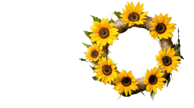 Sunflower wreath with transparent background for easy integration
