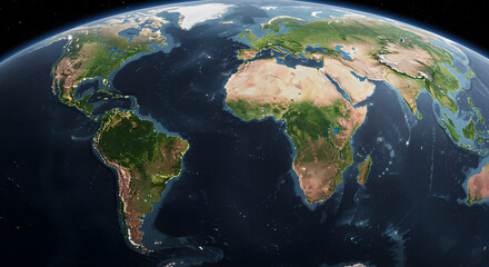 Fototapeta premium Earth View From Space Showing Continents and Oceans at Night