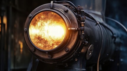Fototapeta premium A close up of a vintage firebox emitting bright flames
