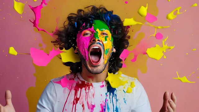 vibrant expression of creativity with colorful paint on face