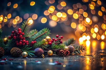 Festive Holiday Decoration with Bokeh Lights