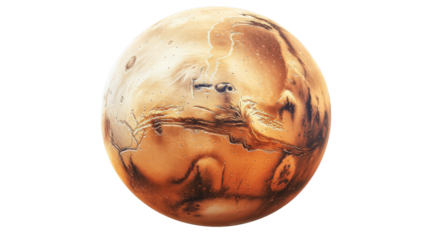 A large orange planet with a white background