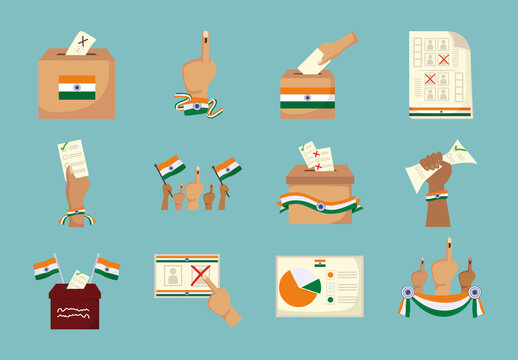 Brown and Orange India Political Voting Icons Set