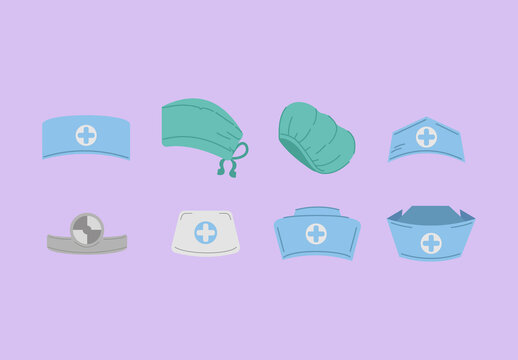 Colorful Doctor Nurse Medical Hat Illustration Set