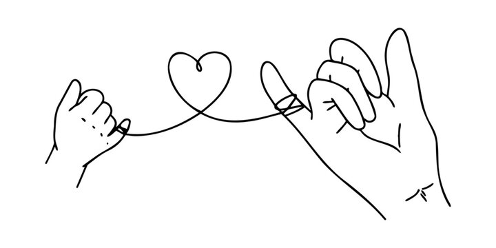 Connection is created through a line drawn from one hand to another with a heart in between, symbolizing unity and love between generations