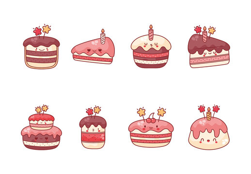 Pink And Red Kawaii Birthday Celebration Cake Set