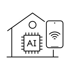 Smart Home Icon – House with AI Chip Representing Connected and Automated Home Systems.