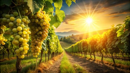 Naklejka premium Vineyard with Ripe Grapes at Sunset