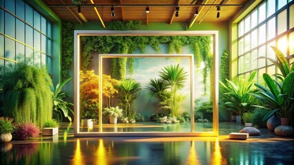 Fototapeta premium Indoor Greenhouse with Geometric Frames