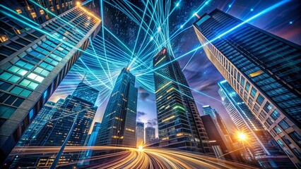 Fototapeta premium Futuristic Cityscape: Network Connections & Urban Exploration