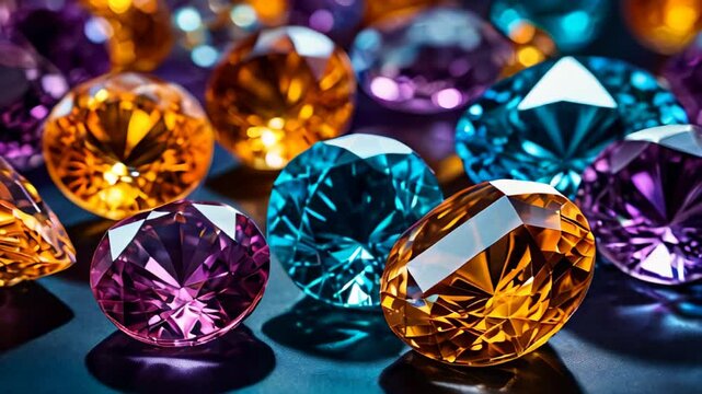 A Magnificent Collection of Colorful Gemstones Featuring Diamonds, Rubies, and Sapphires on Blue
