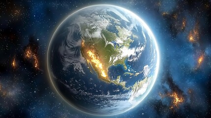 Fototapeta premium A bright detailed image of the earth in outer space