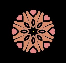 Minimal Mandala floral style Oriental pattern design with decorative element on black background