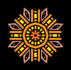 Minimal Mandala floral style Oriental pattern design with decorative element on black background