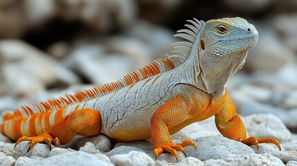 Naklejka premium Vibrant iguana on rocks