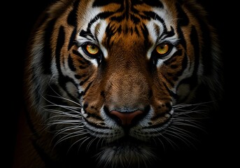 Fototapeta premium Close-up of a tiger's face, showcasing its intense gaze. Generative Ai