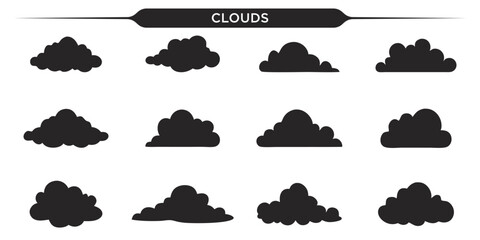 Silhouettes of cloud shapes in various sizes