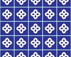 Seamless Geometric Floral Pattern on Blue Background