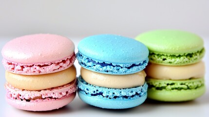 Fototapeta premium Pastel Macarons with Vanilla Filling on White Background