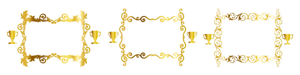 Golden Elegant Victorian swirls with trophy vector for awards, achievements, and decorative elements. Perfect for classic design, certificate templates, and vintage-style projects.