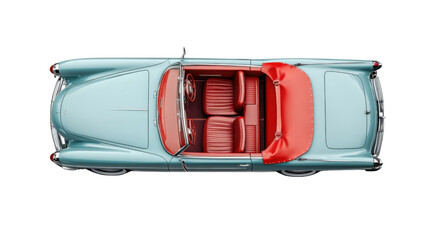 Classic convertible car with red interior and transparent background