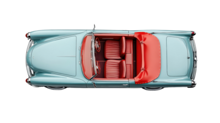 Classic convertible car with red interior and transparent background