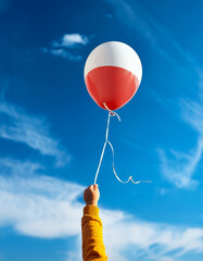 Obraz premium Poland Flag Balloon in hand against blue sky, part 