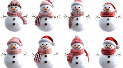 A row of snowmen holding hands with red scarves