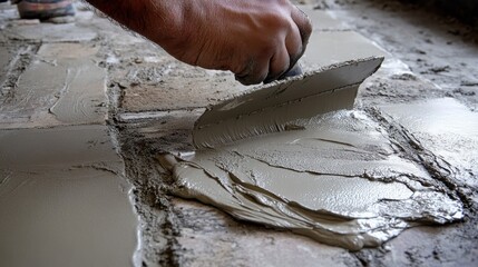A craftsman using a trowel applying cement to a surface