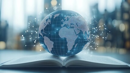 Global network connection on open book.