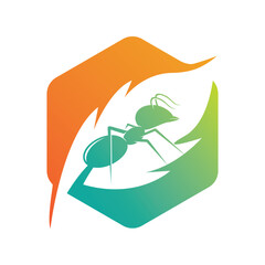 Ant and leaf with hexagon concept
