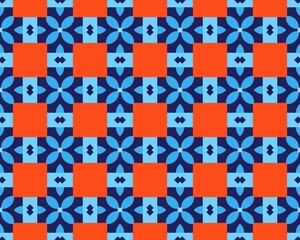 Vibrant Geometric Pattern with Red and Blue Motifs