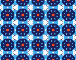 Fototapeta premium Blue and White Geometric Pattern with Stars and Diamonds