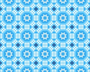Blue and White Geometric Pattern with Stars and Diamonds