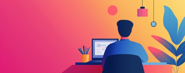 Digital workspace with a person at a computer.