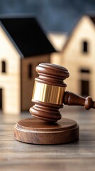 Wooden Gavel House Model Real Estate Law Investment Taxes Auctions Blurred Background